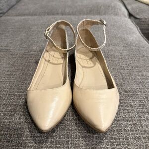 BCBG Paris Cream Ankle Strap Flats